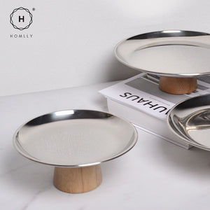 Homlly Round Organiser Centrepiece Display Cake Stand Tray With Wooden Stand