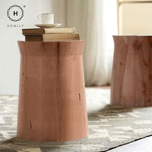 Homlly Round Pine Tree Wood Side Table