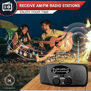 Homlly Emergency Hand Crank Solar AM/ FM Radio with LED Flashlight & 2000mAh Power Bank Phone Charger