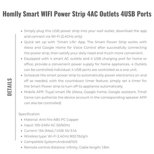 Homlly Smart WIFI Power Strip 4 AC Outlets  4 USB Ports