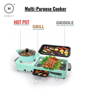 Homlly 2 in 1 Korean Electric Barbecue Pan Grill Hot Pot