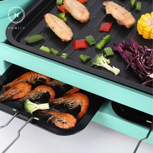 Homlly 2 in 1 Korean Electric Barbecue Pan Grill Hot Pot