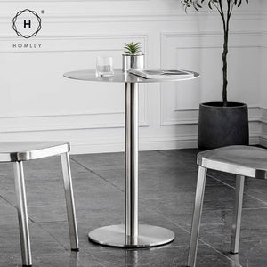 Homlly Tonii Stainless Steel Round Slim Table (40-70cm Diameter)