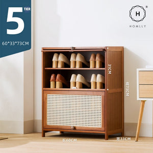 Homlly Bamboo Shoe Storage Rack Cabinet with Mess Hole Doors