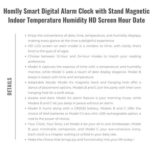 Homlly Smart Digital Alarm Clock with Stand Magnetic Attraction Indoor Temperature Humidity HD Screen Hour Date