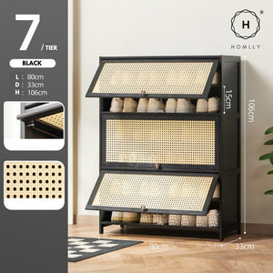 Homlly Bamboo Shoe Storage Rack Cabinet with Mess Hole Doors