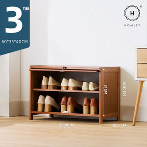 Homlly Bamboo Shoe Storage Rack Cabinet with Mess Hole Doors