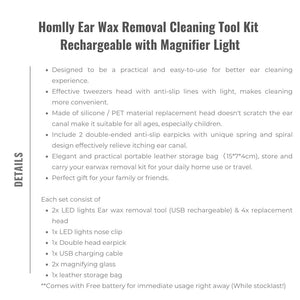 Homlly Ear Wax Removal Cleaning Tool Kit Rechargeable with Magnifier Light