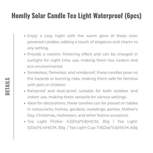 Homlly Solar Candle Tea Light Waterproof (6pcs)