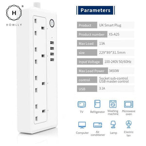 Homlly Smart WIFI Power Strip 4 AC Outlets  4 USB Ports