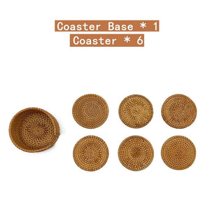 Homlly 100% Natural eco-friendly Hand Made Rattan Coaster Set (6pcs) with Coaster Box