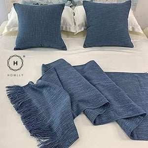 Homlly Weave Decorative Pillow Cushion Covers with Bed Runner Throw