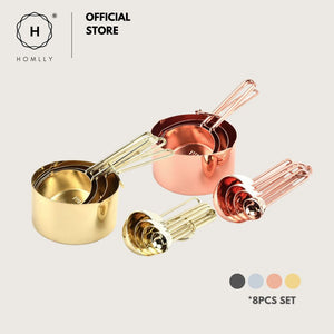 Homlly Gold Measuring Cups and Spoons (Set of 8pcs)