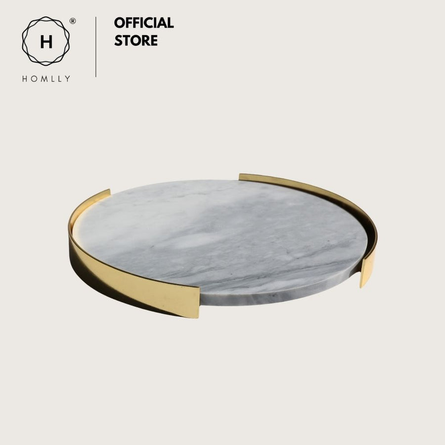 Homlly Round Rectangular Marble tray with Gold Brass Edge