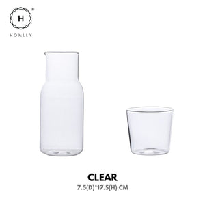 Homlly Bedside Water Glass Carafe Jug with Glass Cup Lid (500ml)