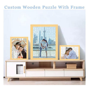 Homlly Customized Personalized Jigsaw Puzzle Gift with Wooden Photo Frame (Various Sizes)