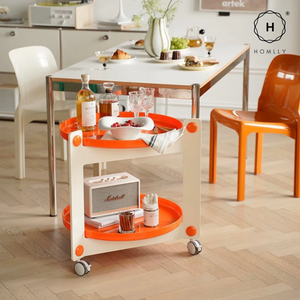 Homlly Lunii 2 Tiers Coffee Round Side Table With Rolling Wheels
