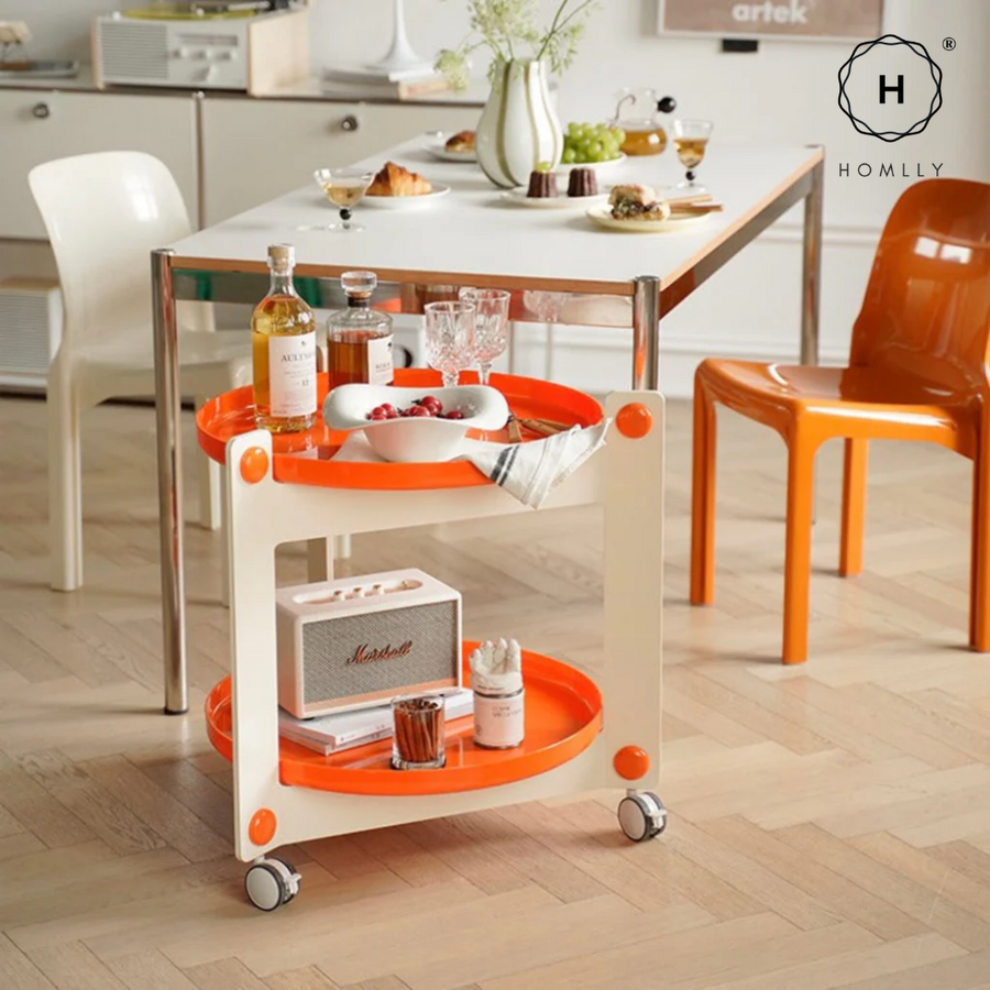 Homlly Lunii 2 Tiers Coffee Round Side Table With Rolling Wheels