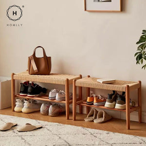 Homlly Ika Entryway Shoe Rack Bench with Rope Weaving Design (Various Length)