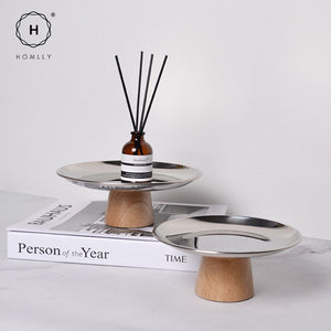 Homlly Round Organiser Centrepiece Display Cake Stand Tray With Wooden Stand