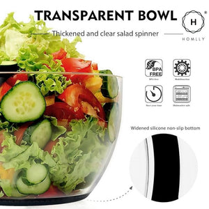 Homlly Press Pump 3 in 1 Multi-Use Vegetable Fruit Salad Spinner Dryer Serve Bowl