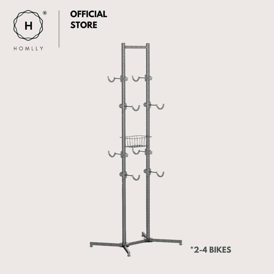 Homlly Free Standing Bike Bicycle Storage Rack Display with Basket (Hold 2/4 bikes)