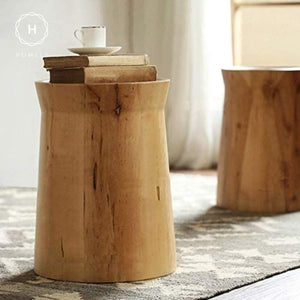 Homlly Round Pine Tree Wood Side Table