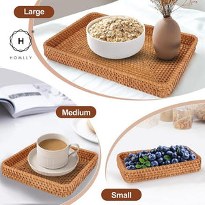 Homlly Handwoven Rattan Serving Organizer Tray