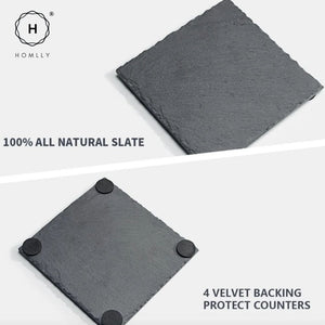 Homlly Slate Stone Drink Coasters (Set of 4pcs)