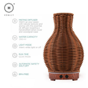 Homlly Rattan Essential Oil Diffuser Humidifier (200ml)