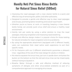 Homlly Neti Pot Sinus Rinse Bottle for Natural Sinus Relief