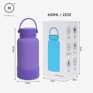 Homlly Ella Wide Mouth insulated water bottle with leakproof cap and bucket handle
