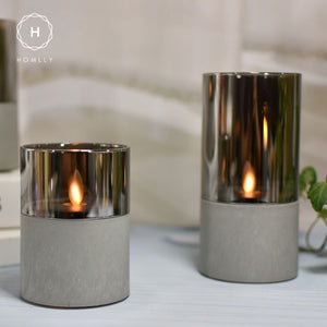 Homlly Concrete Base LED Flickering Candles with Glass Cover