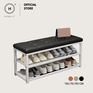 Homlly Entryway Steel Shoe Rack Bench with Cushioned Seat