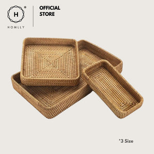 Homlly Handwoven Rattan Serving Organizer Tray