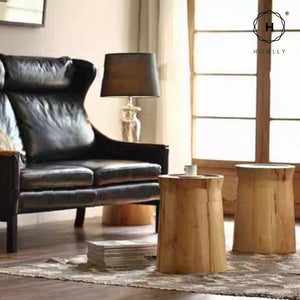 Homlly Round Pine Tree Wood Side Table