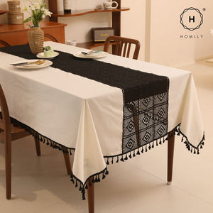 Homlly Crochet Lace Cotton Linen Dining Table Cloth with Tassels