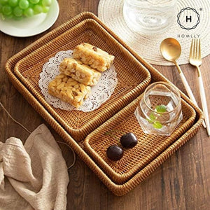 Homlly Handwoven Rattan Serving Organizer Tray