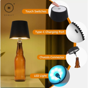 Homlly Touch Control 3 Colors RGB Stepless Dimmable LED Wireless Bottle Lamp Shade