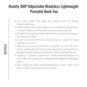 Homlly  360°Adjustable Bladeless Lightweight Portable Neck Fan