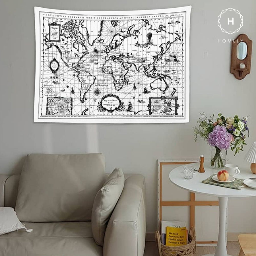 Homlly World Map Wall Tapestry (FREE 6m LED Lights)