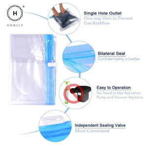 Homlly 10pcs Travel Roll-Up Compression Space Saver Bags - No Vacuum or Pump Needed