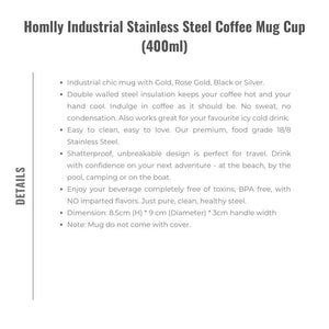 Homlly Industrial Stainless Steel Coffee Mug Cup (400ml)