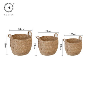 Homlly Round Braided Seagrass Woven Storage Laundry Toy Basket with Jute Handles (Set of 3)