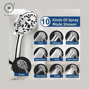 Homlly 10 Spray Modes High Pressure Handheld Shower Head with Filter, Hose & Bracket