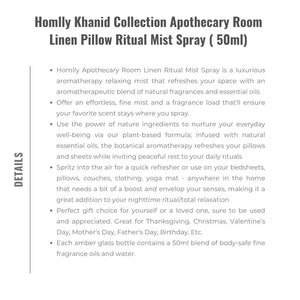 Homlly Khanid Collection Apothecary Room Linen Pillow Ritual Mist Spray (50ml)