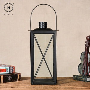 Homlly Candle Faux Plants Black Metal & Glass indoor Lantern