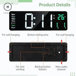 Homlly Large LED Digital Alarm Wall Clock with Timer Temperature Date Remote Controller (39 x 13cm)