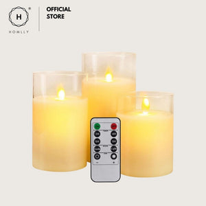 Homlly Glass LED Remote Battery Operated Flickering Candles
