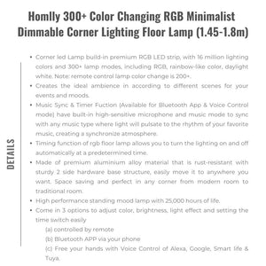 Homlly 300+ Color Changing Mood Lighting Corner Lamp with Bluetooth App and Remote Control